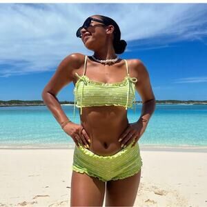 For Love And Lemons daisy flowers Bows coquette Green Bikini Swimwear Large